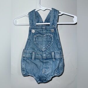 Old Navy Baby Girl Light Wash Denim Bubble Overalls with Heart